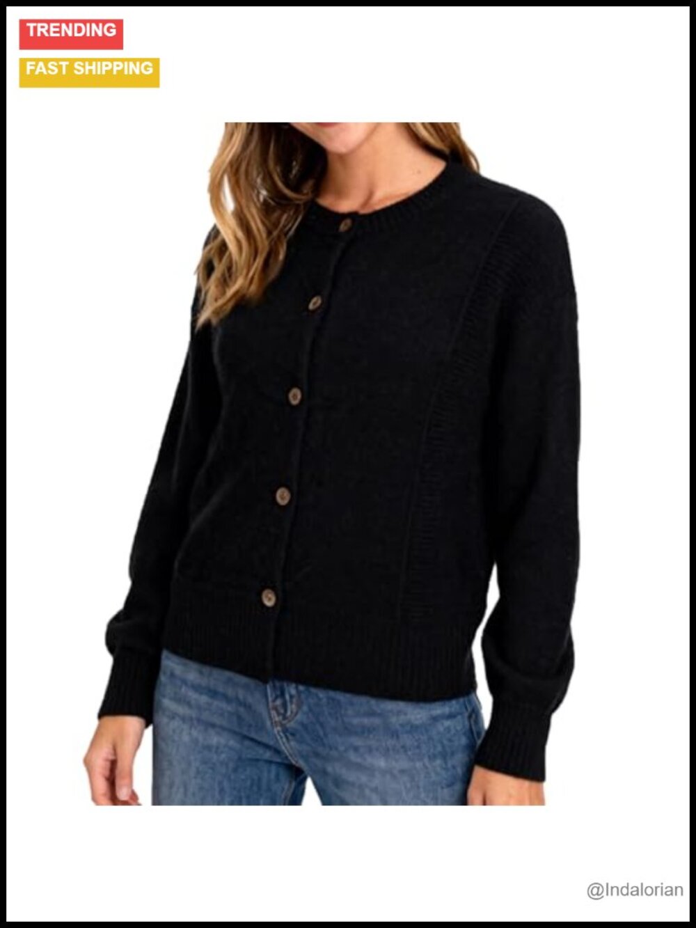 100% Wool Button Down Cardigan Sweater Women's Crew Neck Long Sleeve Knit